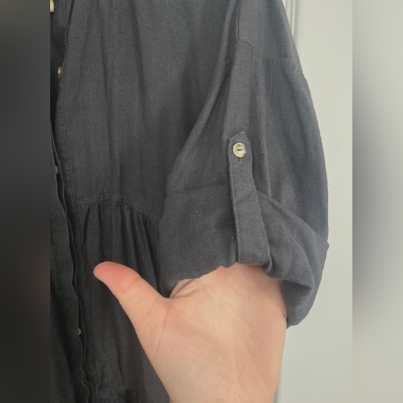 100% LINEN Elegant Gray Women's Dress - Picture 5 of 12